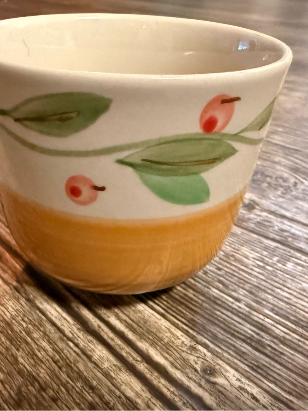 Floral Ceramic Mug Yellow White Green Pink Glossy Pottery Round Pattern - Picture 2 of 5